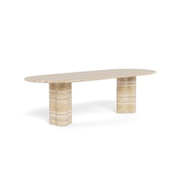 Porto Travertine Pill Dining Table 108 inch - angled view